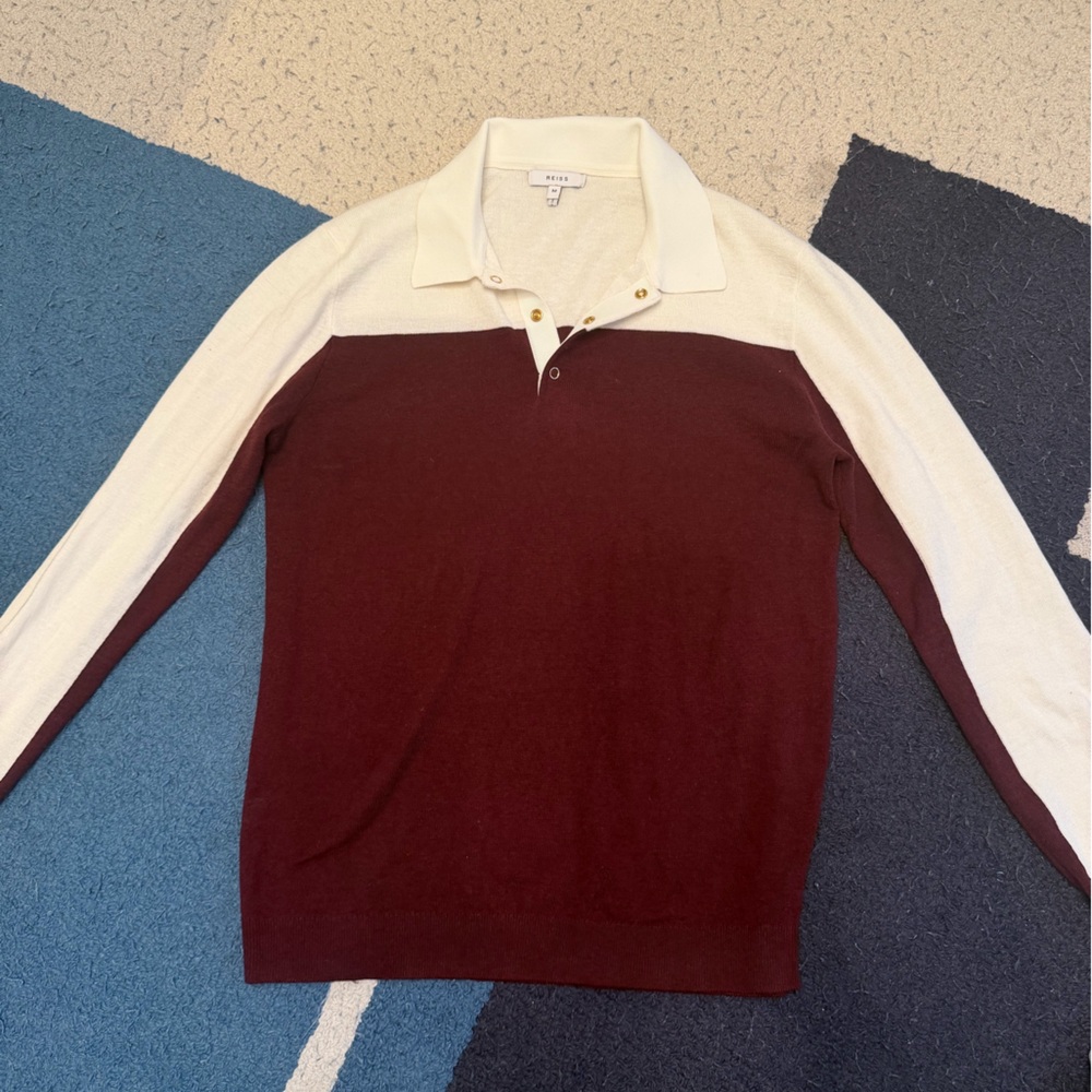 Reiss Burgundy and Cream Snap-Front Men’s top